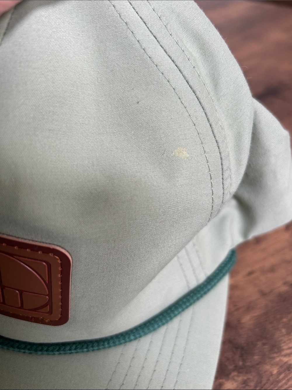 Unisex Light green rope trim hat with flat bill and faux leather patch - Picture 7 of 7